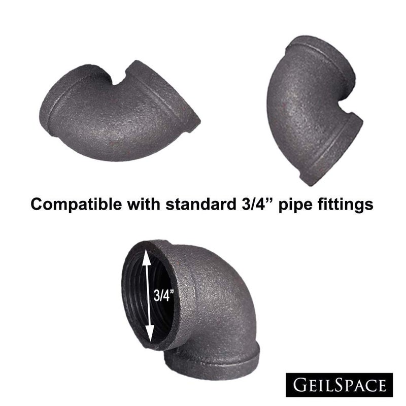 GeilSpace Elbow, Malleable Iron Pipe Fittings - Vintage DIY Industrial Shelving, Industrial Decor, Furniture DIY (3/4"", Grey) - Image 2